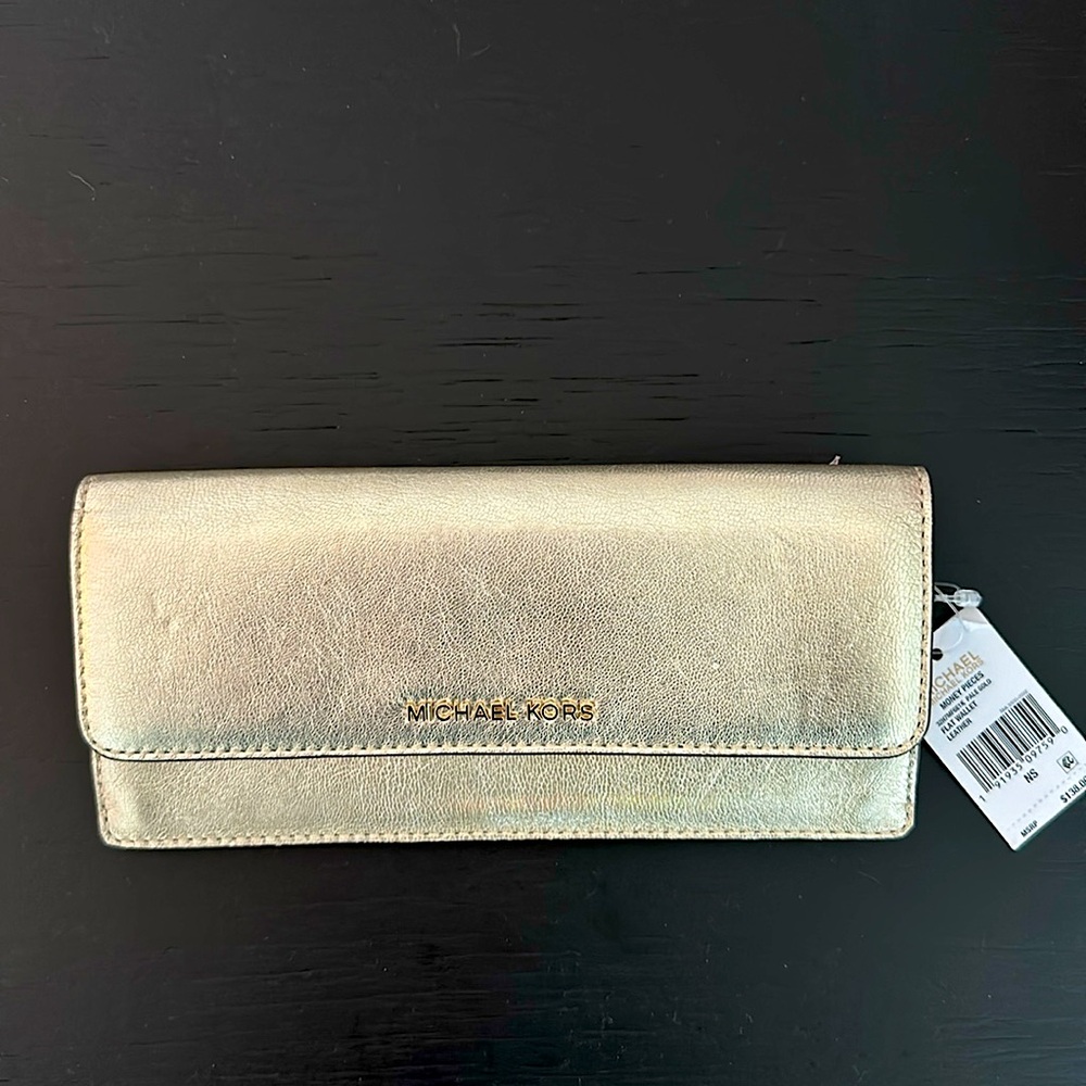 Michael Kors Flat Leather Wallet in Pale Gold